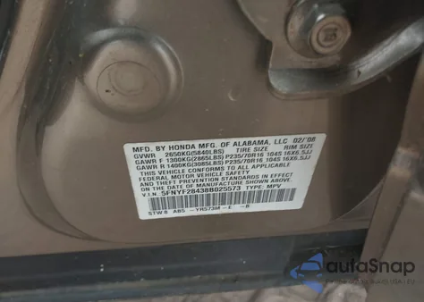 2008 Honda Pilot Ex z USA, uszkodzony, nr VIN 5FNYF28438B025573